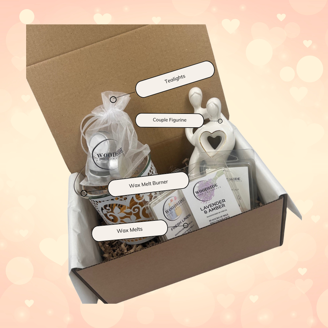 Love White & Gold Wedding Anniversary Fragrance Gift Box Treat Box - Labelled