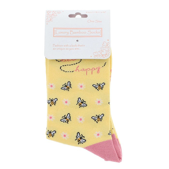 Bamboo Socks Bee Happy - Lemon Or Lilac Ladies Socks