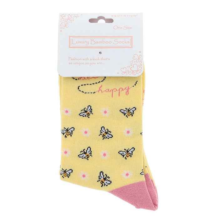 Bamboo Socks Bee Happy - Lemon Or Lilac Ladies Socks