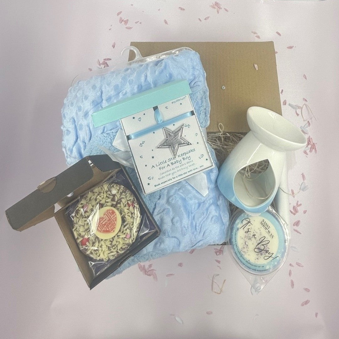 It's A Boy Home Fragrance & Treat Gift Set Box - Blue themed new baby boy treat box