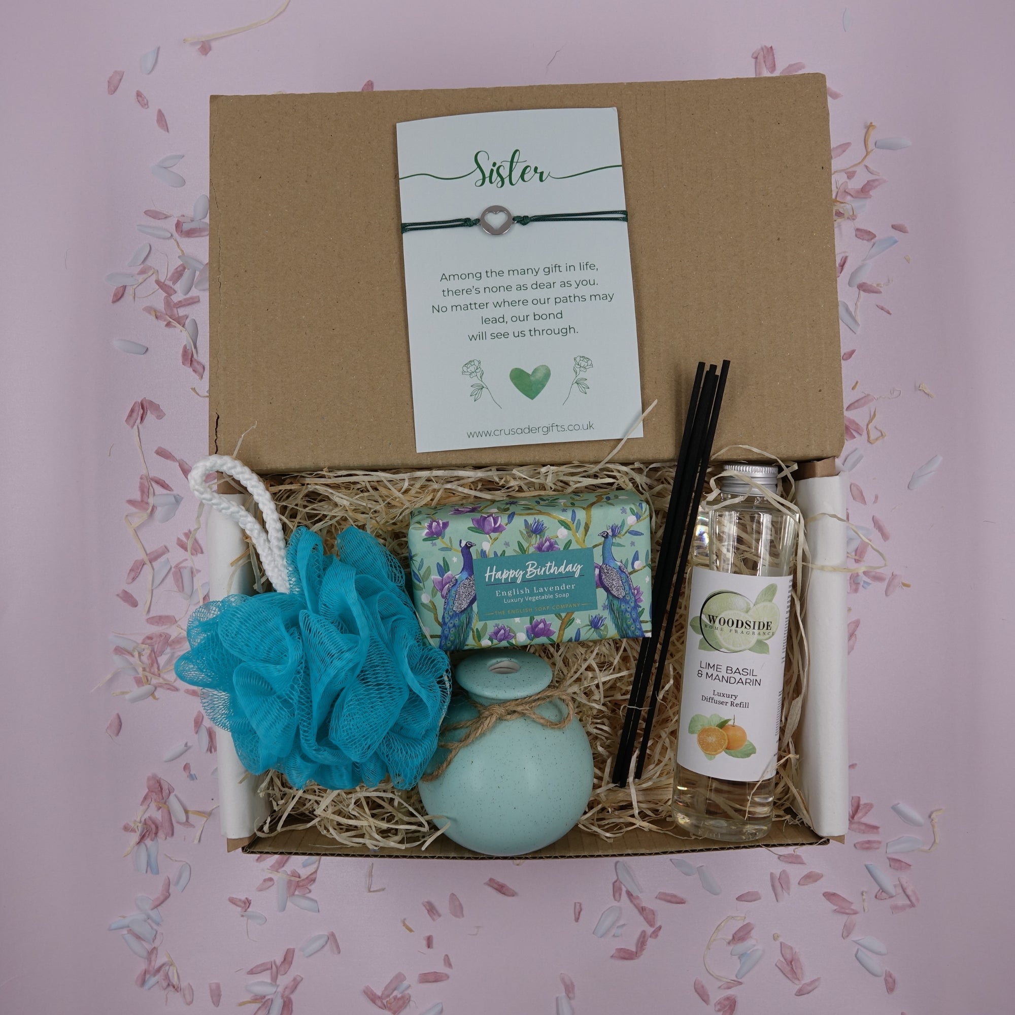 Sister Happy Birthday Reed Diffuser Gift Set & Keepsake Bracelet Gift Treat Box