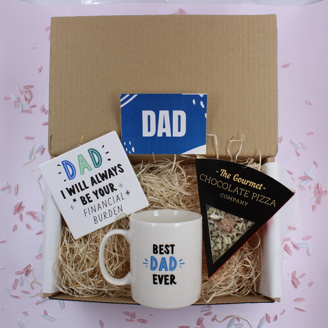 Dad Treat Gift Box - Mug Coaster & Chocolate Pizza