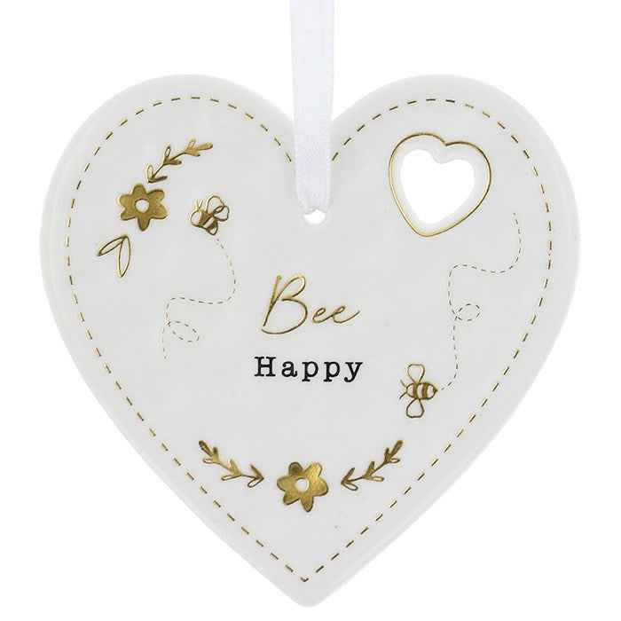 Heartfelt Heart - Bee Happy Ceramic Plaque