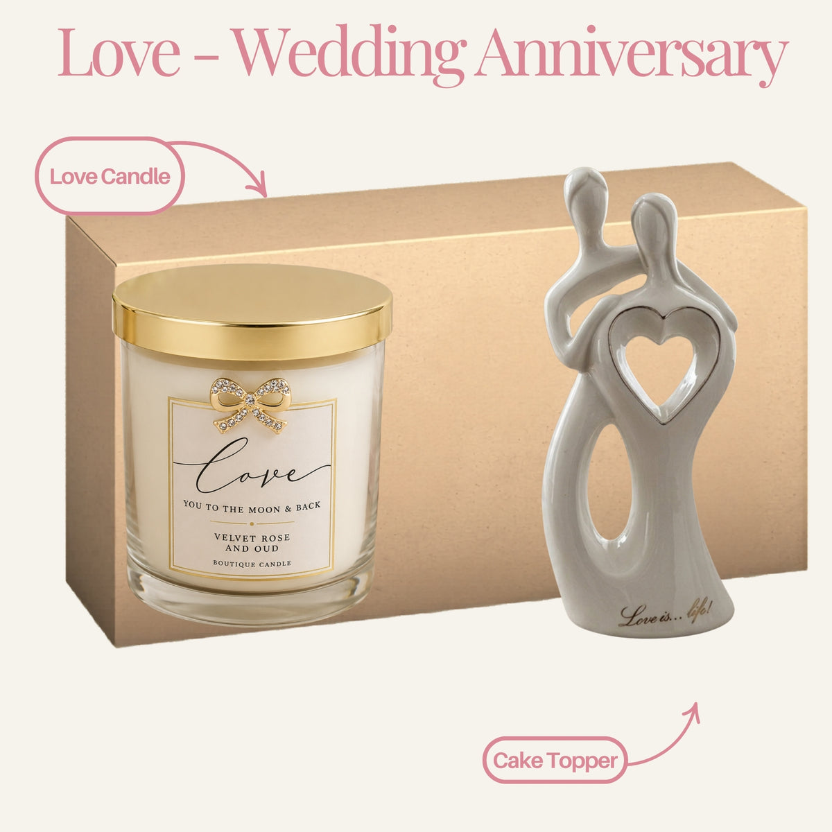 Love White & Gold Wedding Anniversary Gift Box Treat Box