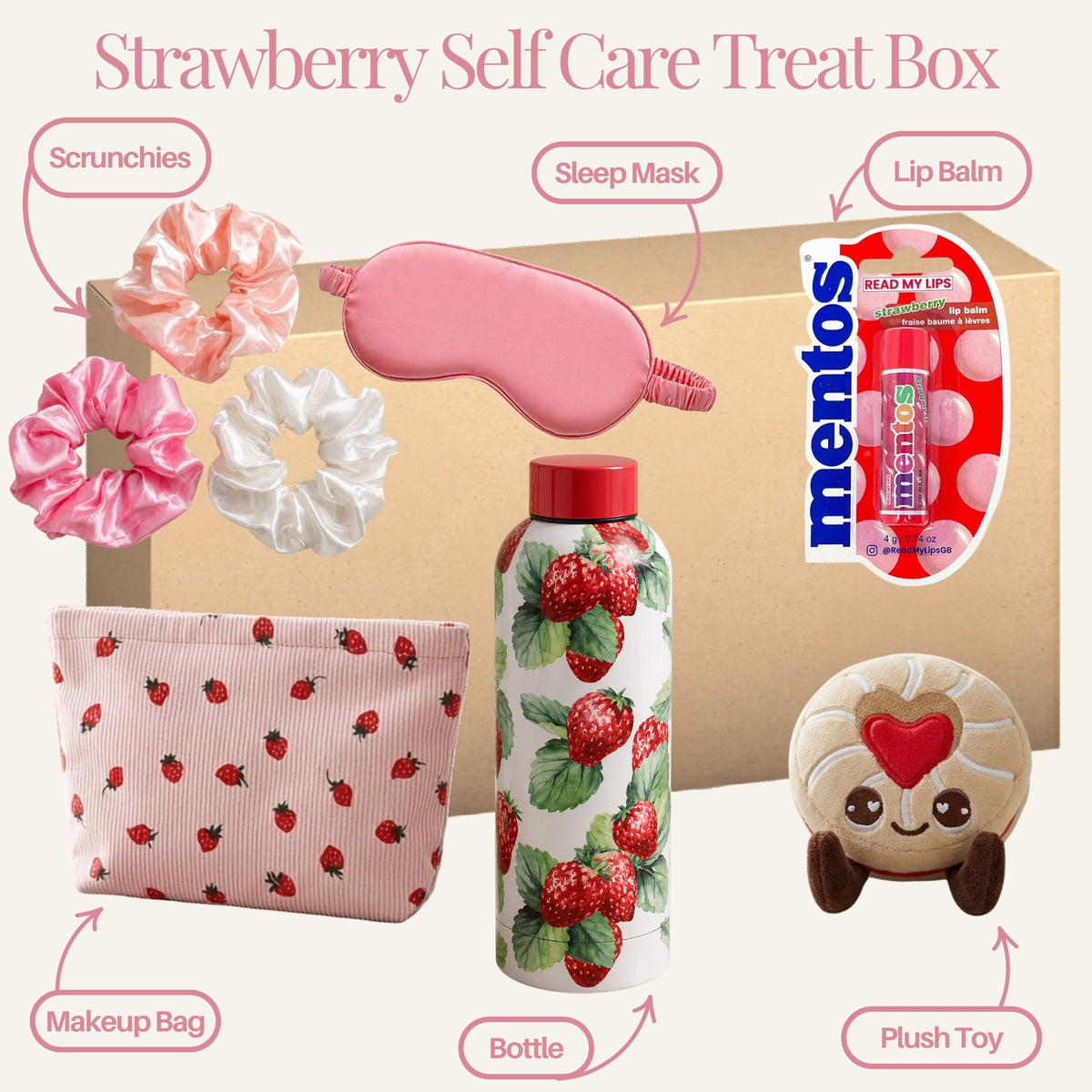 Strawberry Fields Drinks Bottle Selfcare Treat Box