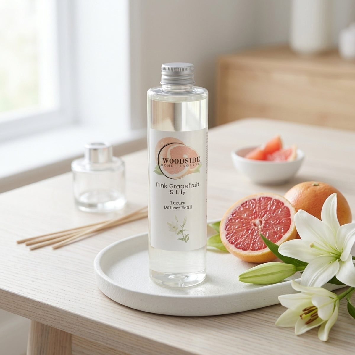 Green Reed Diffuser Vase Gift Set With Pink Grapefruit & Lily Fragrance