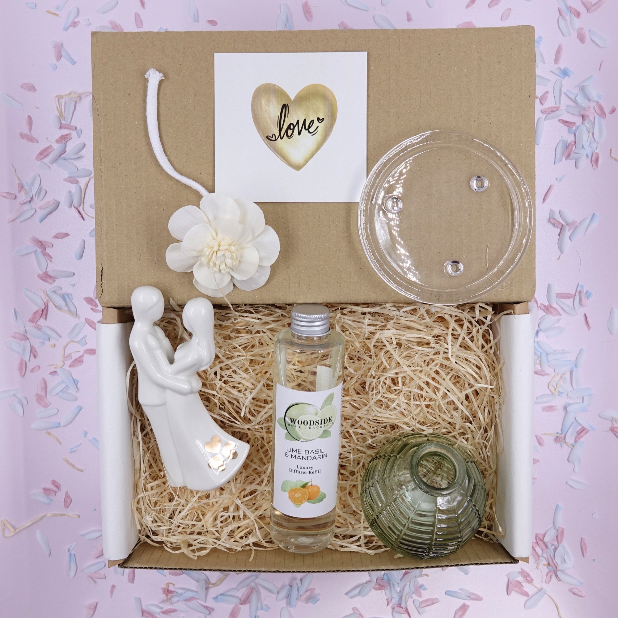 Loving Embrace Figurine with Green Reed Diffuser Vase & Fragrance Treat Gift Box
