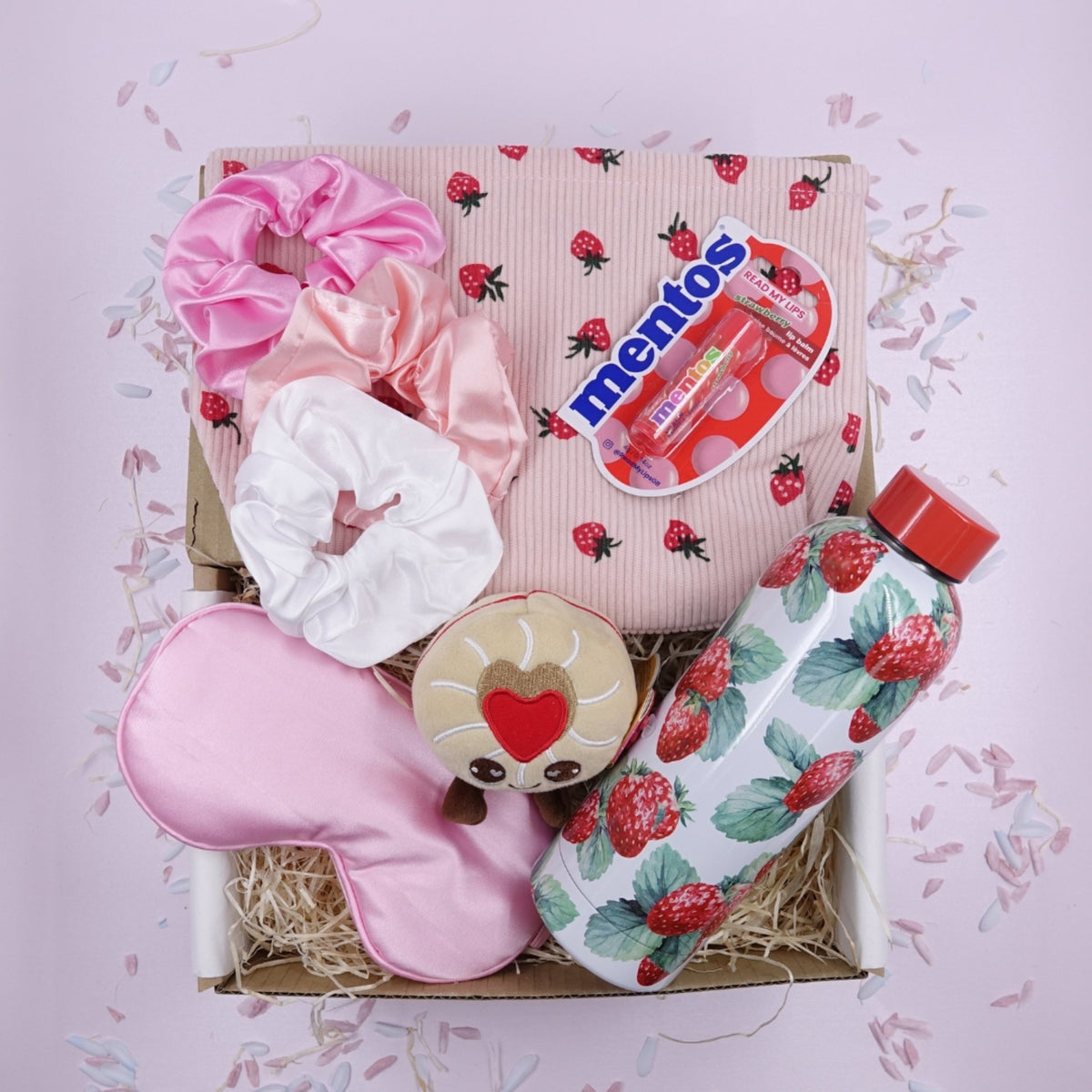 Strawberry Fields Drinks Bottle Selfcare Treat Box