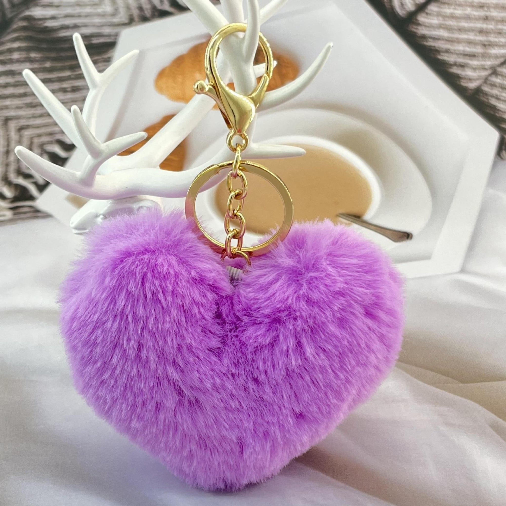 Fluffy Purple Heart Keyring