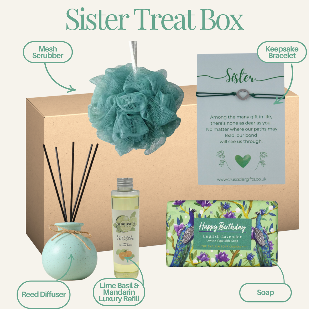 Sister Happy Birthday Reed Diffuser Gift Set & Keepsake Bracelet Gift Treat Box