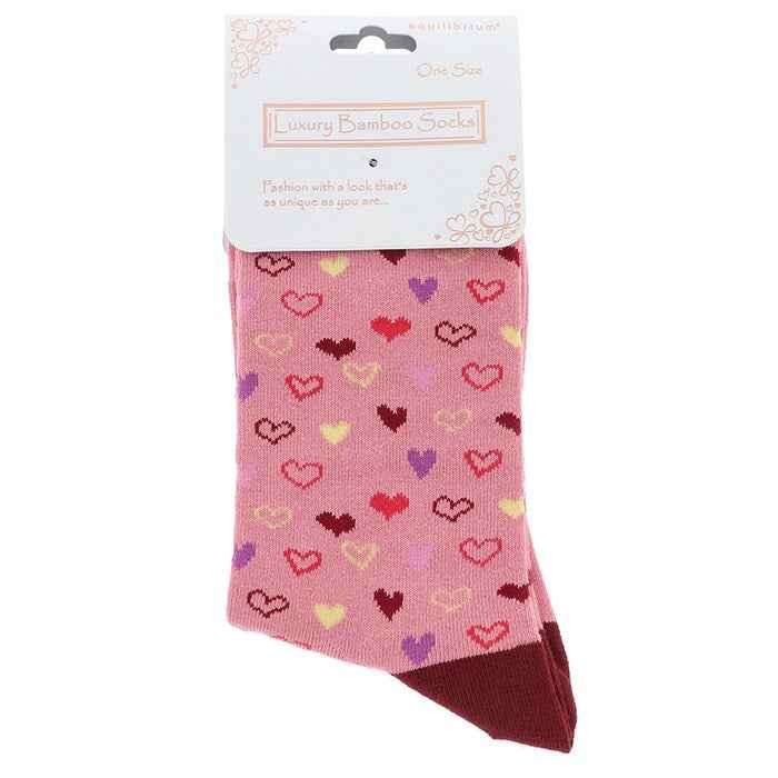 Bamboo Socks Pink Hearts Design (One Size)
