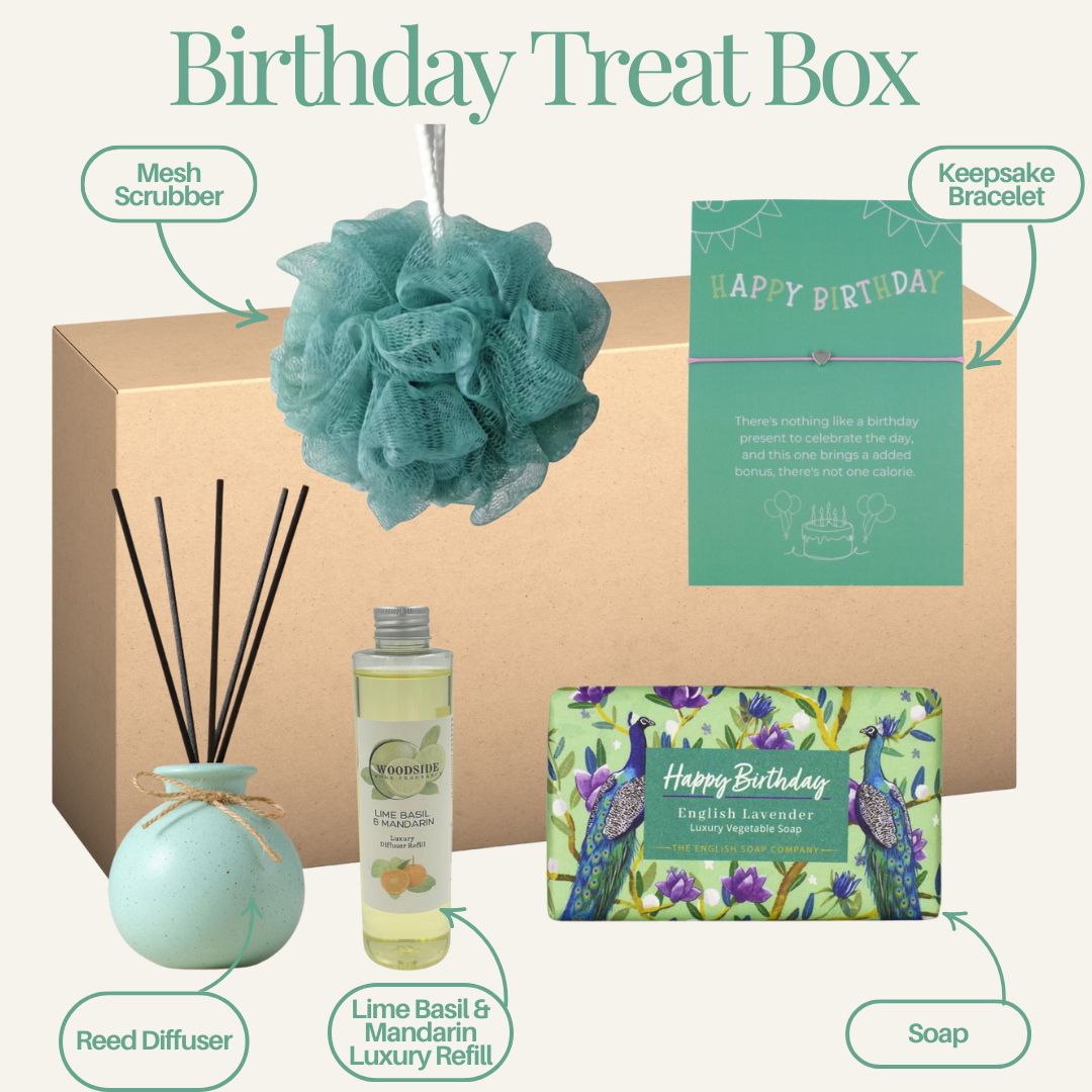 Happy Birthday Reed Diffuser Gift Set & Keepsake Bracelet Gift Treat Box