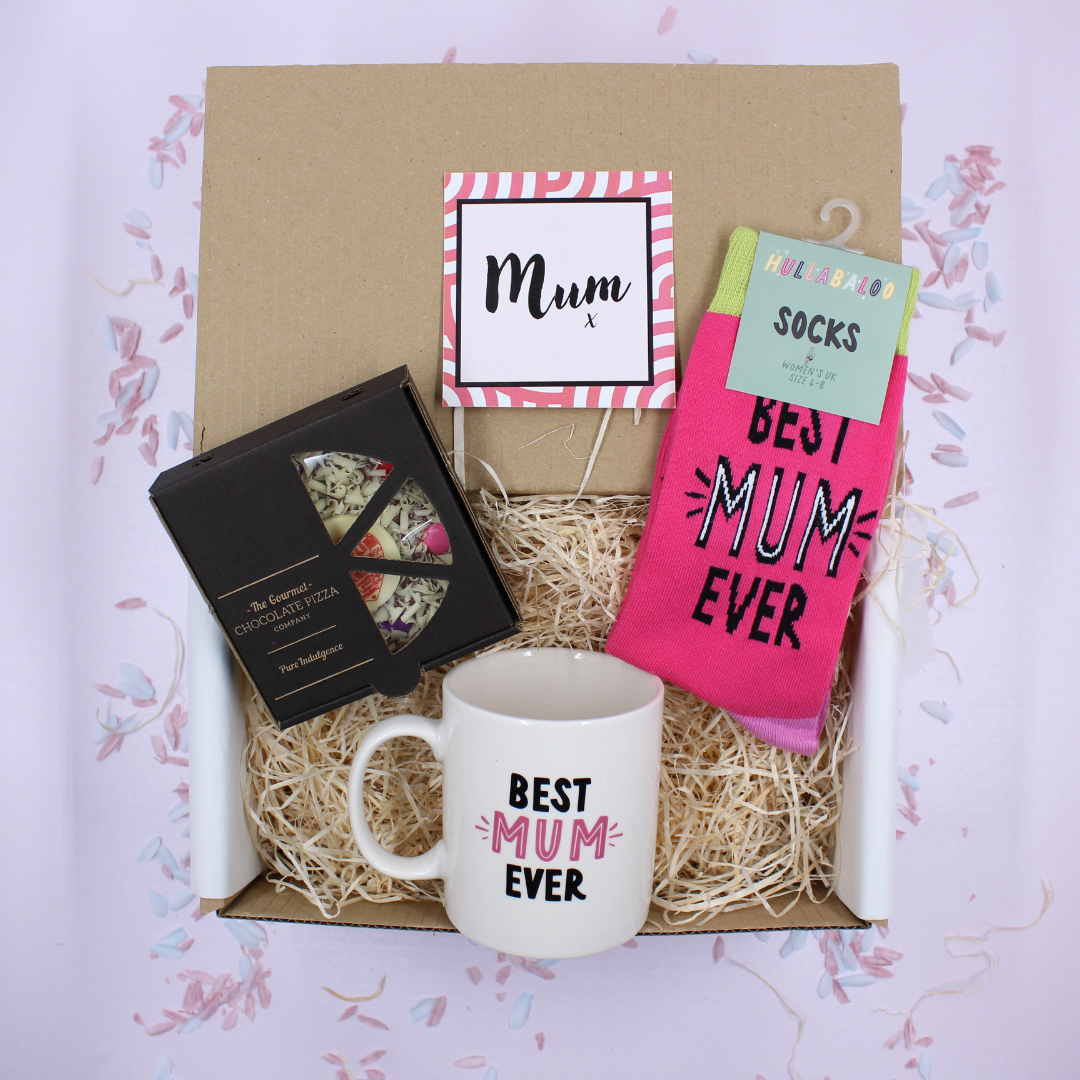 Mum - Mug Socks & Chocolate Pizza Treat Gift Box