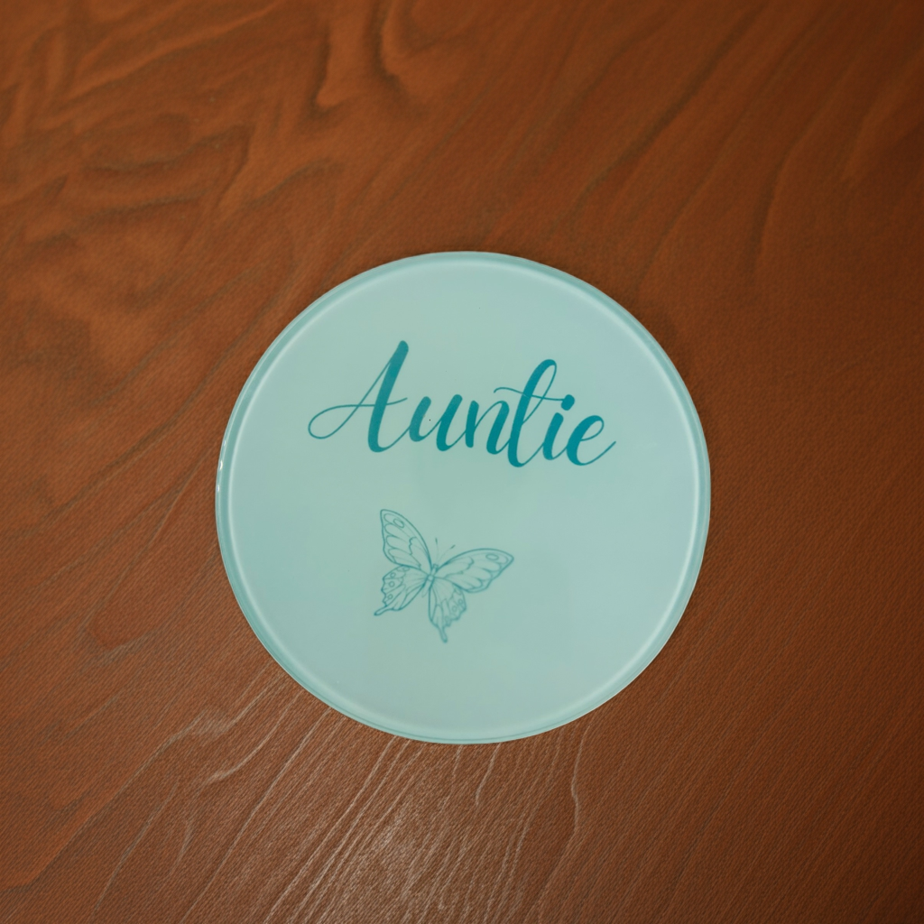 Auntie Butterfly Keepsake Bracelet & Mirror Blue Treat Box - Coaster