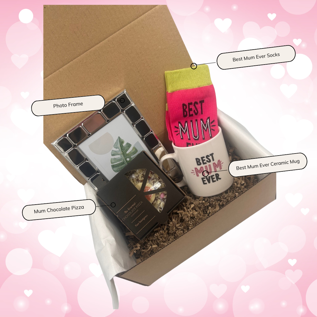 Mum - Mug Socks Chocolate Pizza & Photo Frame Treat Gift Box - Labelled