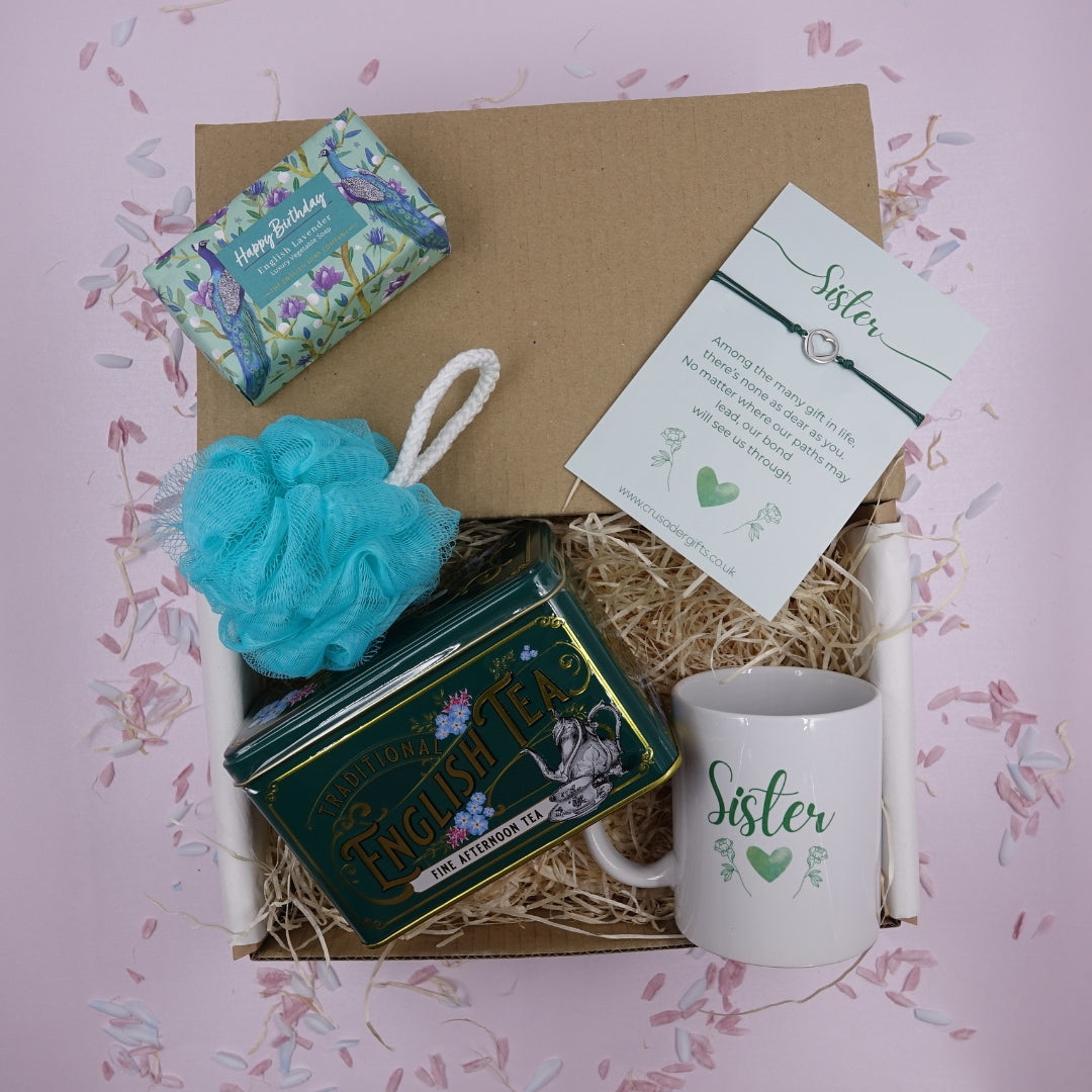 Sister Keepsake Bracelet Happy Birthday Gift Set - Mug & Tea Gift Treat Box