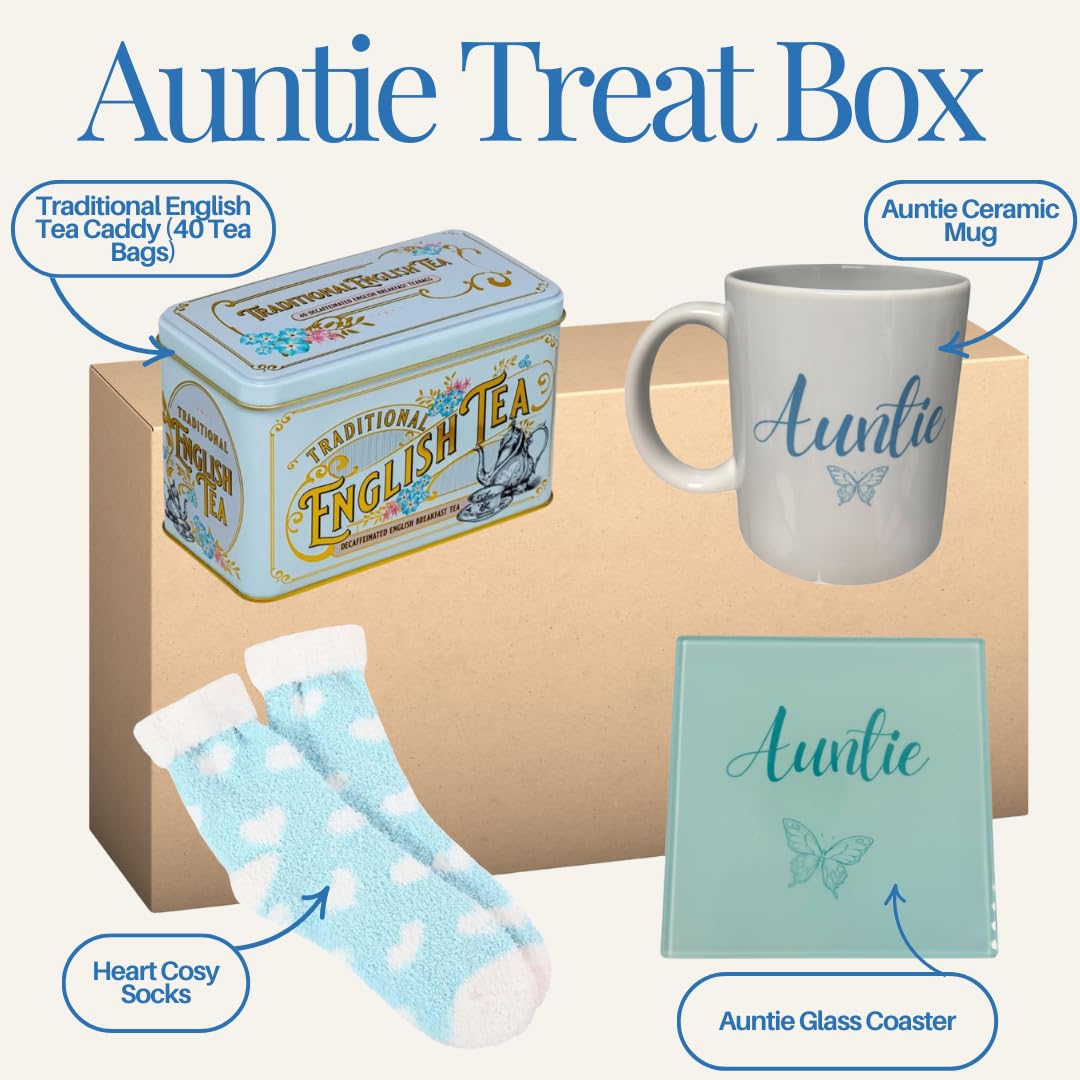 Auntie Butterfly Mug & Coaster Blue Treat Box - Labelled