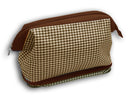 Wash Bag Gladstone Zipped - Brown & White Dogtooth