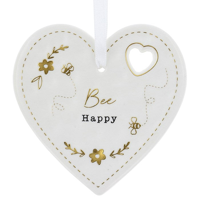 Heartfelt Heart - Bee Happy Ceramic Plaque