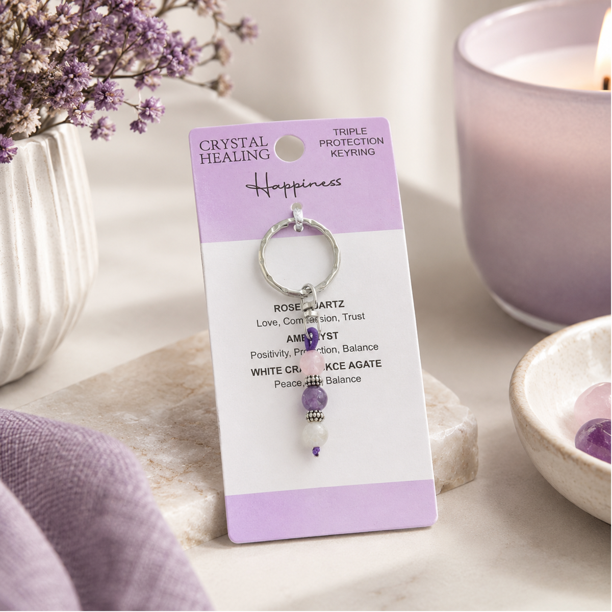 Crystal Healing Happiness Keyring