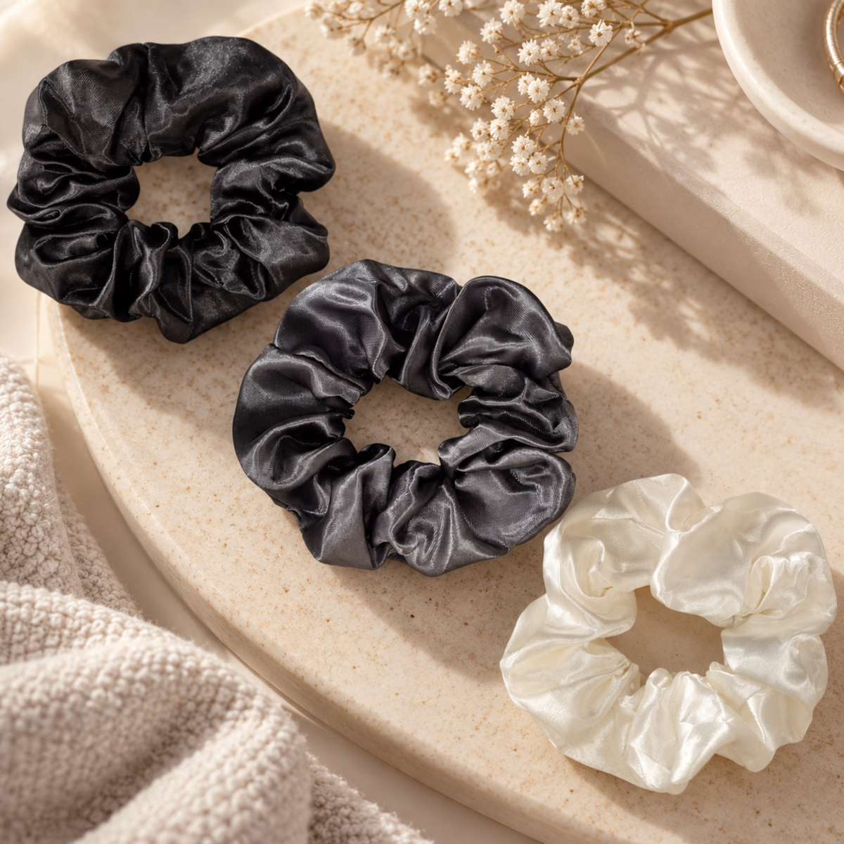 Set of 3 Grey Scrunchies