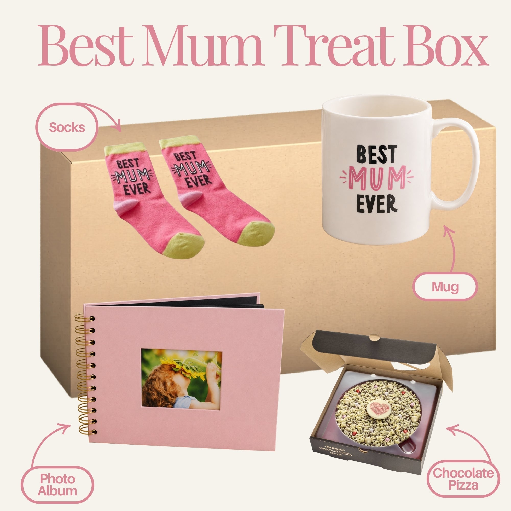 Mum - Mug Socks Chocolate Pizza & Photo Album Treat Gift Box