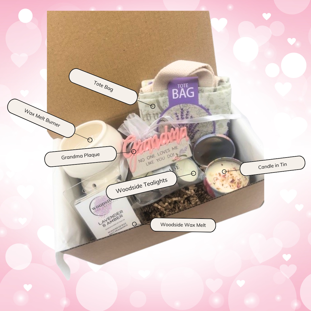 Grandma - Lavender Home Fragrance Candle & Burner Treat Box Hamper - Labelled
