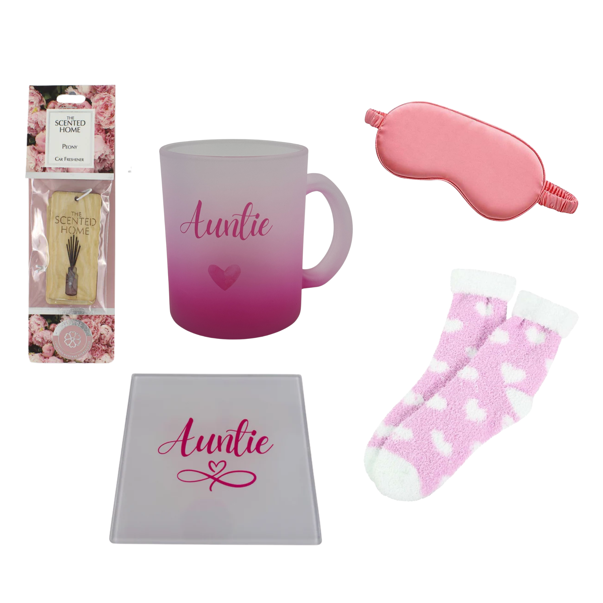 Auntie Pink Infinity Heart - Mug & Coaster Set With Cosy Socks Treat Box