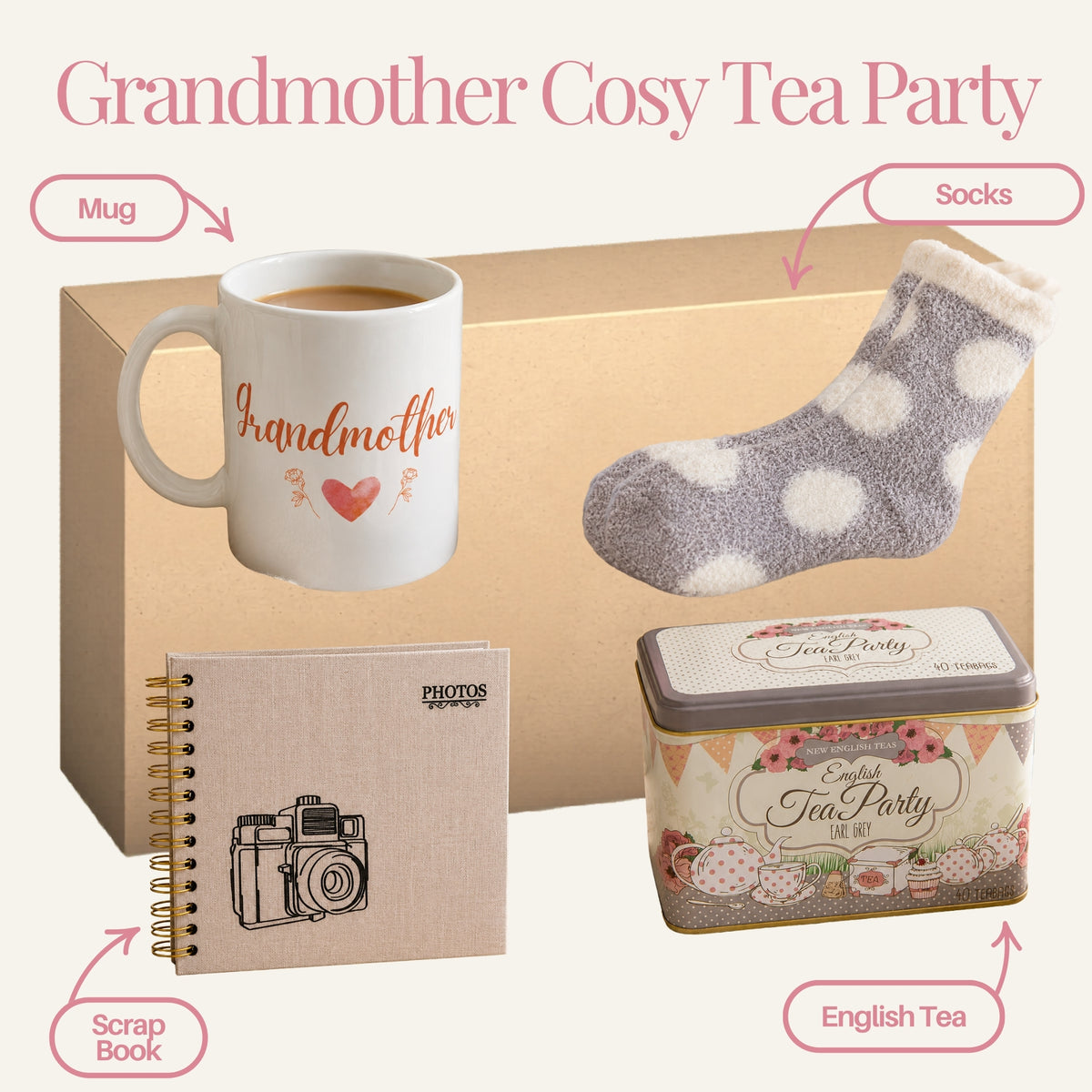 Grandmother Cosy Tea Party Grey Gift Set Box