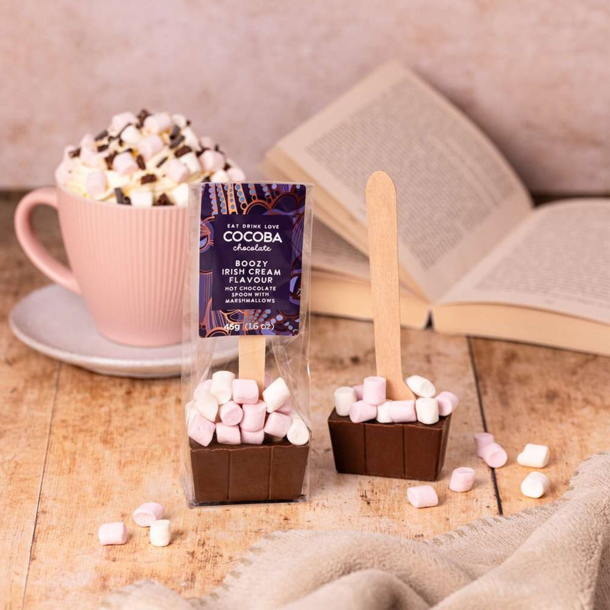 Cocoba Boozy Milk Chocolate Spoon with Marshmallows - Irish Cream