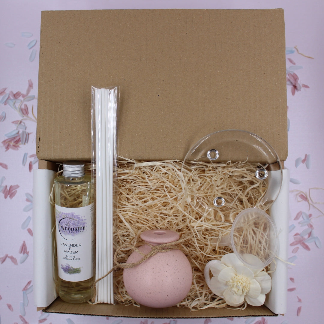 Pink Pastel Reed Diffuser Gift Set With Lavender & Amber Fragrance