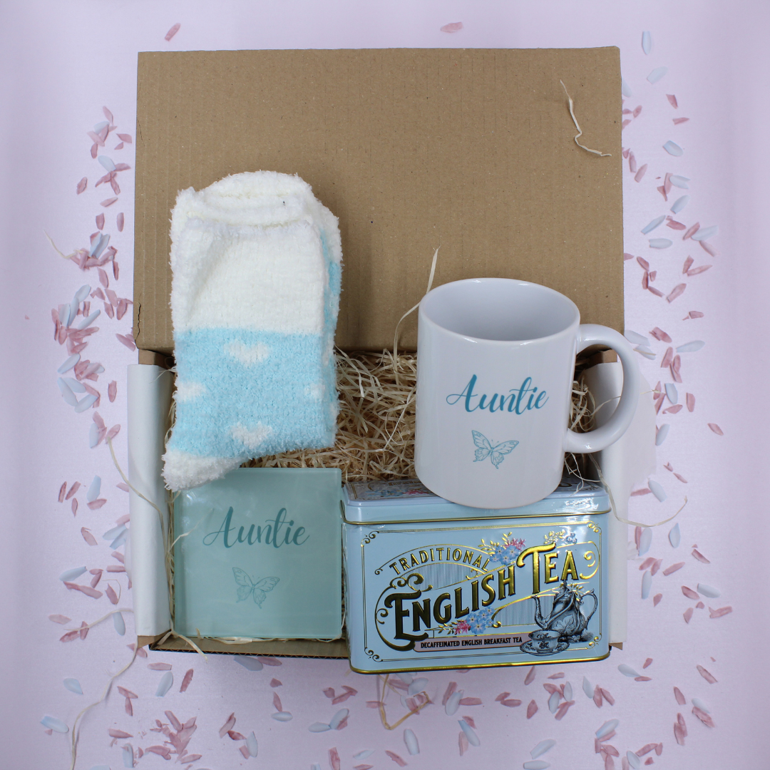 Auntie Butterfly Mug & Coaster Blue Treat Box
