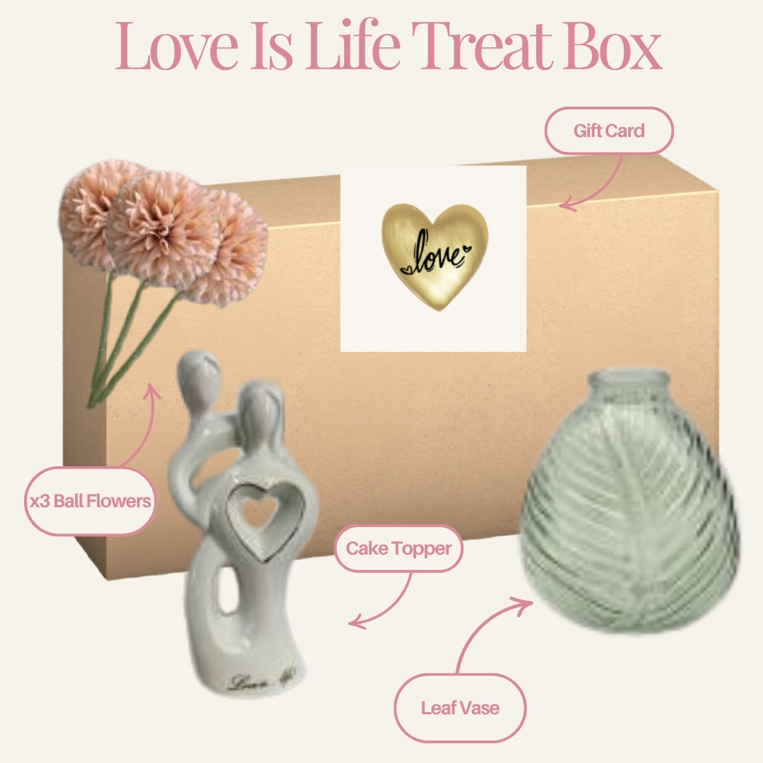 Love Is Life Figurine & Green Vase & Flowers Treat Box Gift Wedding Anniversary