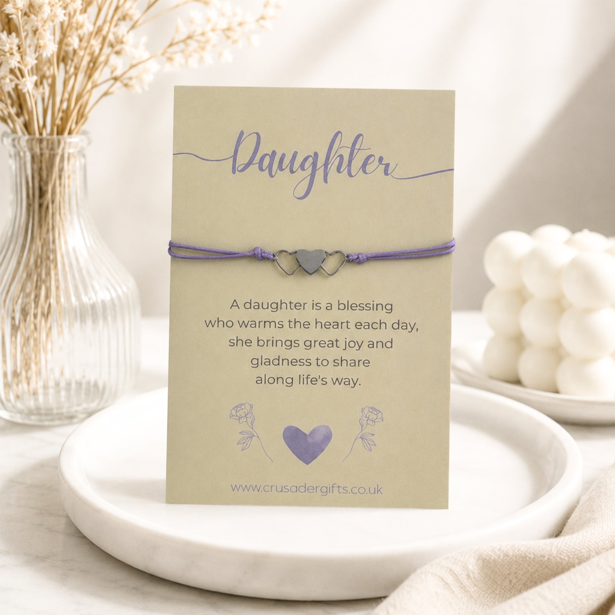 Daughter Purple Heart Ceramic Mug & Tea Gift Treat Box - Bracelet