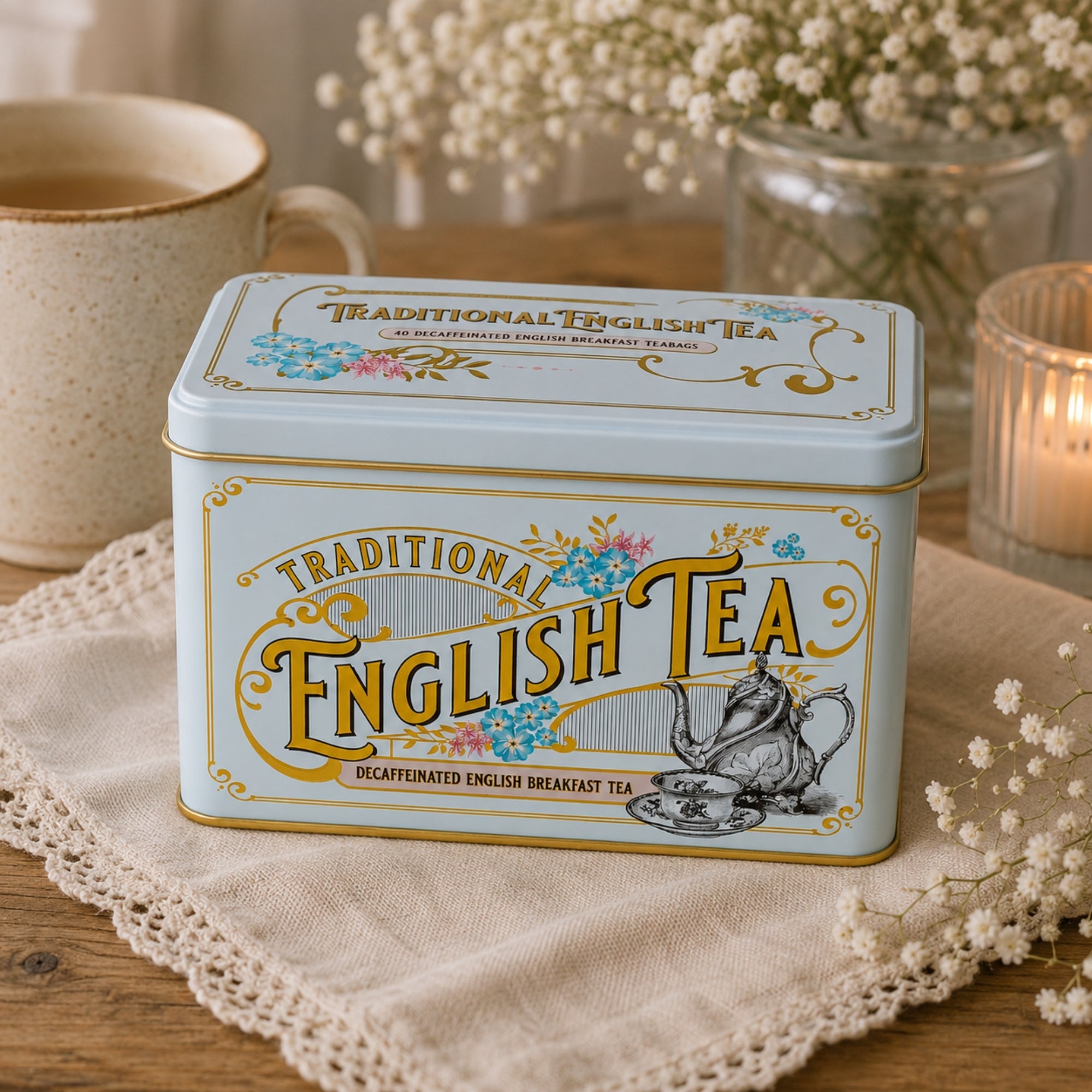 Auntie Butterfly Mug & Coaster Blue Treat Box - Tea Tin