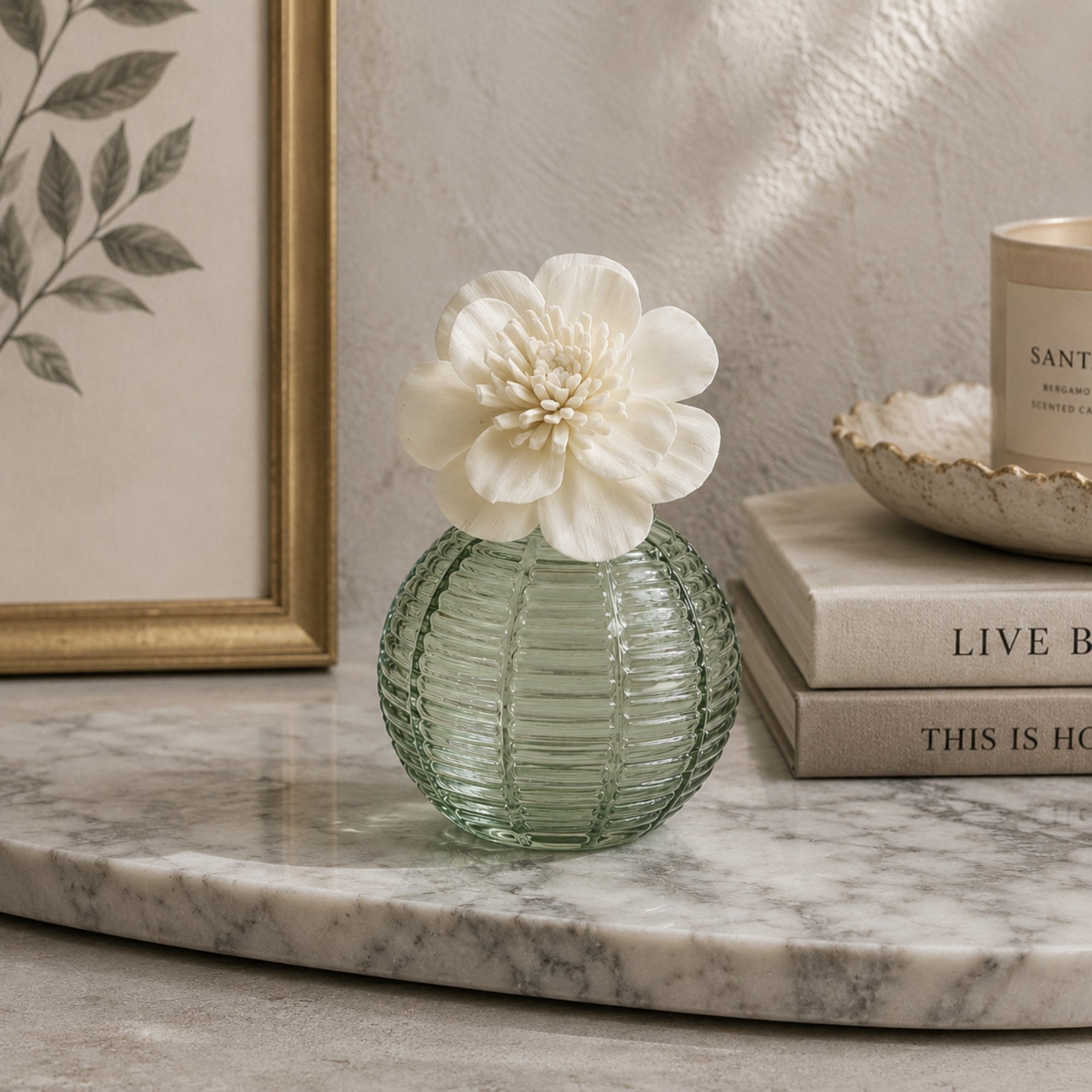 Loving Embrace Figurine with Green Reed Diffuser Vase & Fragrance Treat Gift Box - Diffuser Vase