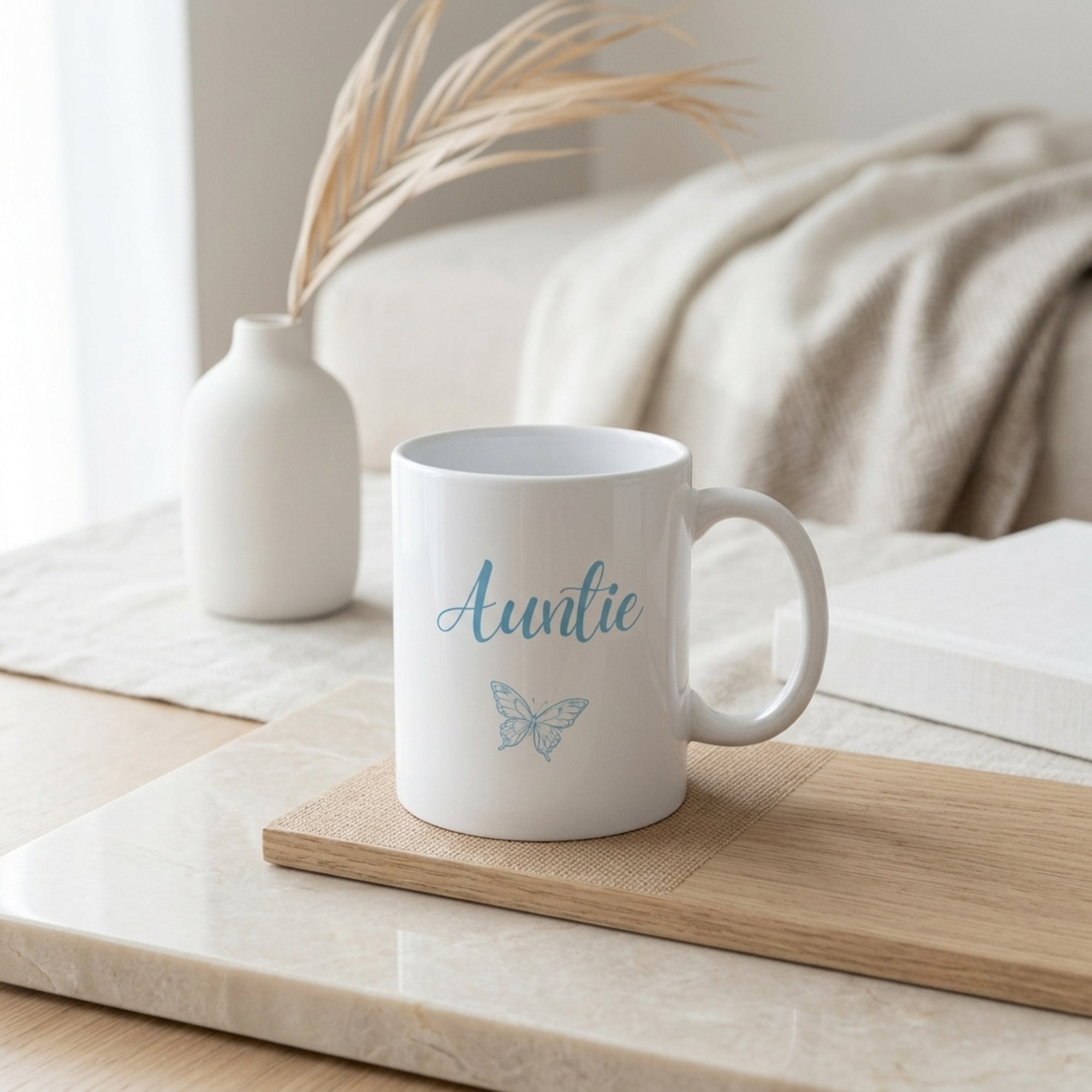 Auntie Butterfly Mug & Coaster Blue Treat Box - Mug