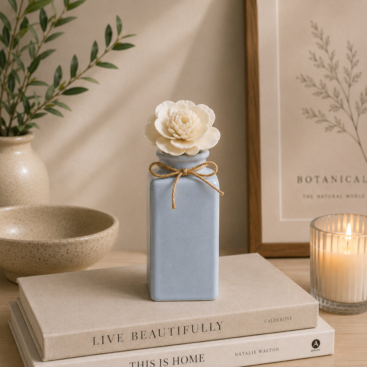 Fresh Linen Blue Pastel Reed Diffuser Gift Set With Refill Reeds & Plate 