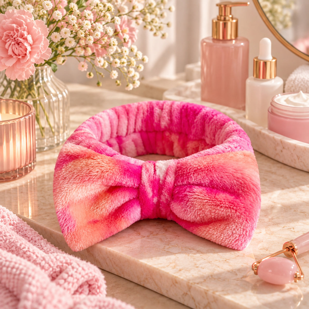 Cerise Pink Marble Fluffy Headband
