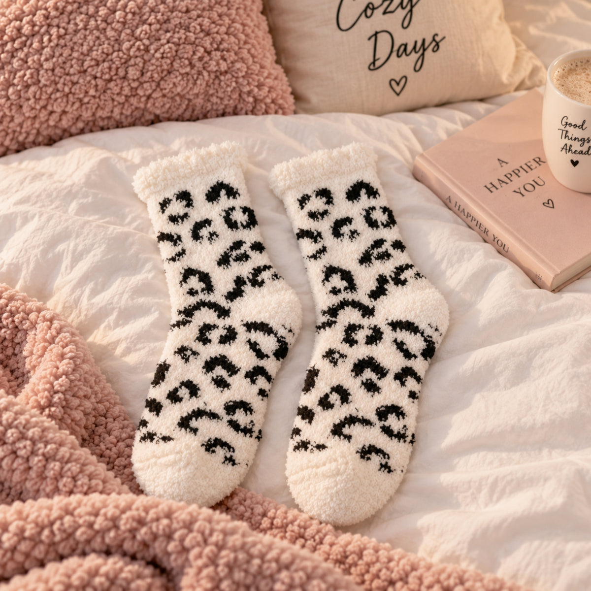Black & White Animal Print Fluffy Socks