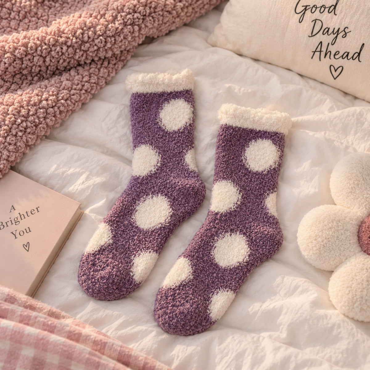 Purple Circle Fluffy Socks