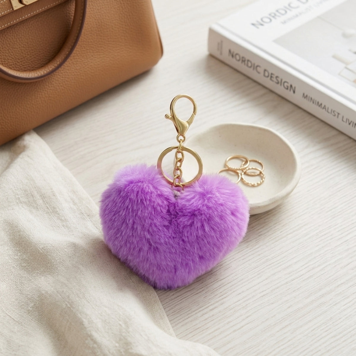 Purple Fluffy Heart Keyring