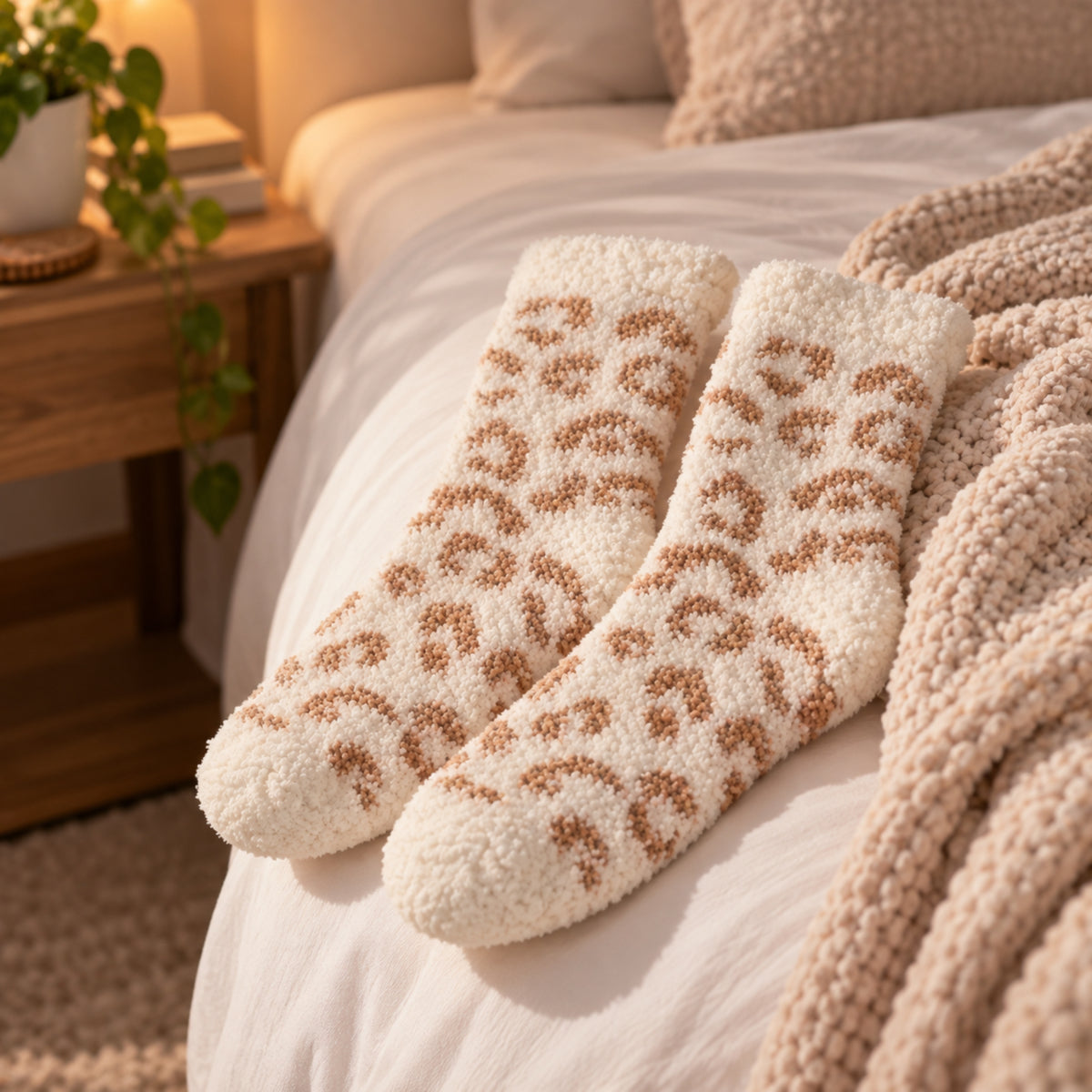 Beige Animal Print Fluffy Socks