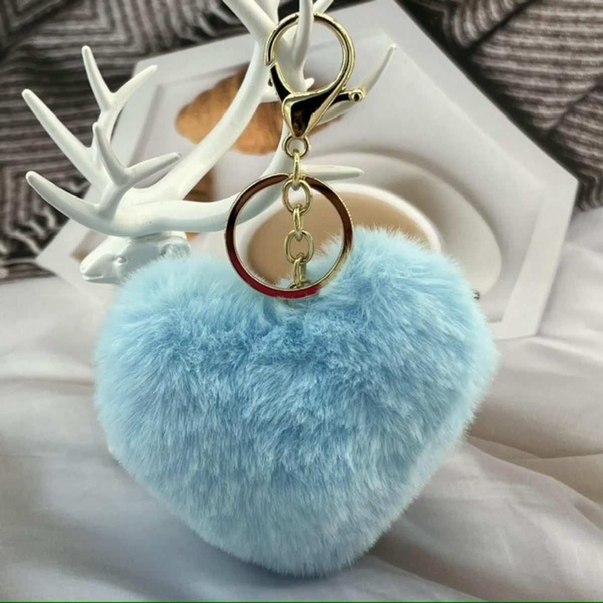 Blue Fluffy Heart Keyring