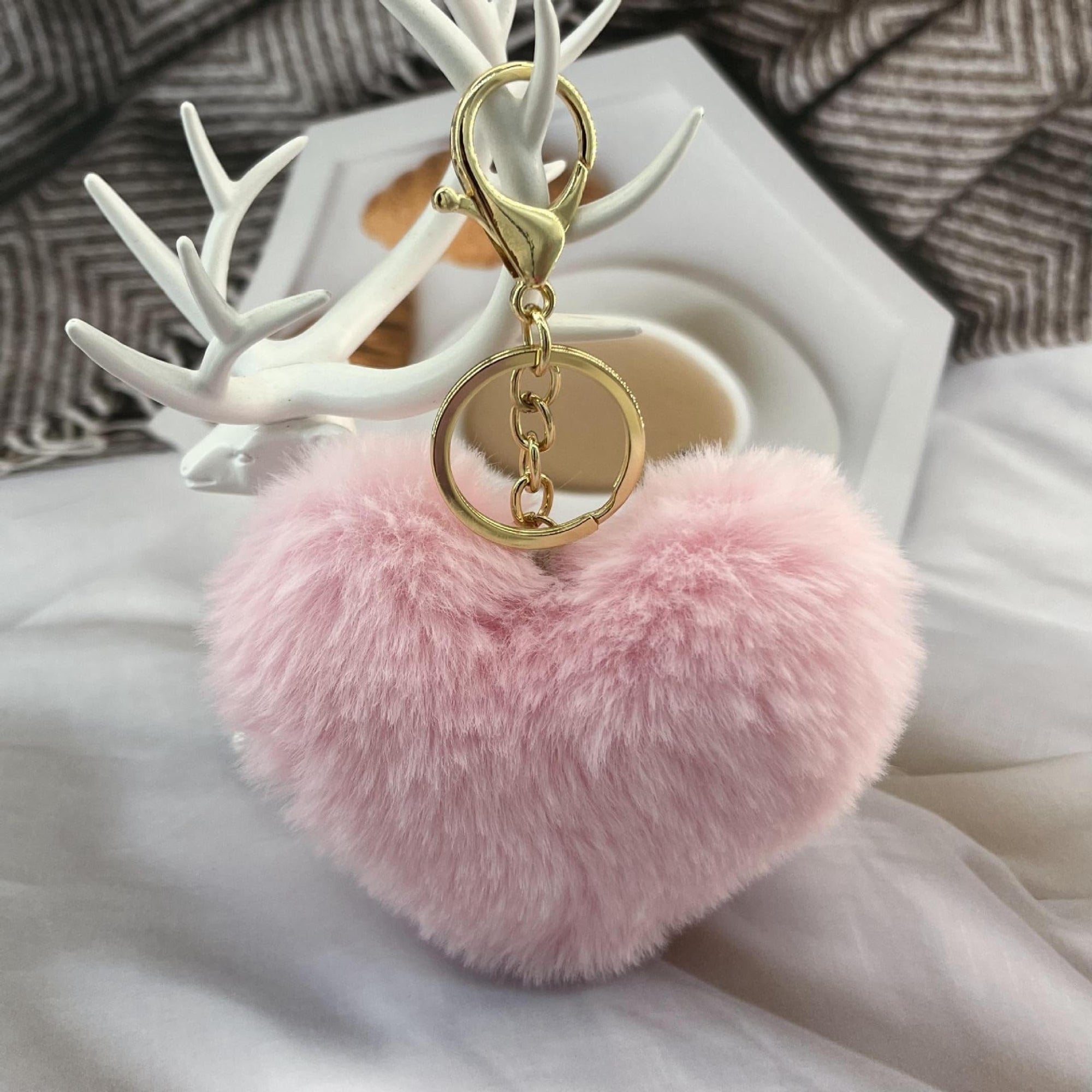 Pink Fluffy Heart Keyring